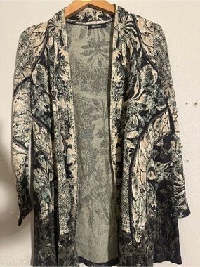 NIC+ZOE Open Front Patterned Cardigan - Black, Cream & Green